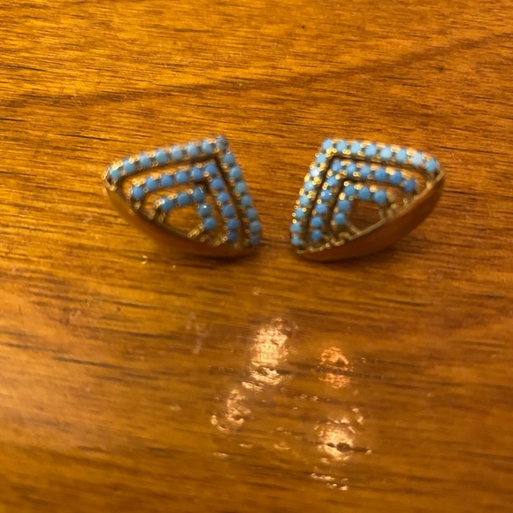 Noir Gold & Light Blue Huggie Cuff Wide Mini Hoops - Picture 6 of 6